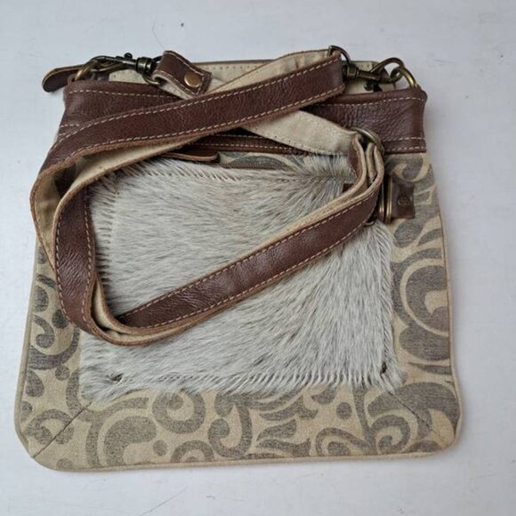 Myra Bags Fur Pocket Upcycled Canvas Shoulder Bag NEW Without Tags - Picture 2 of 4
